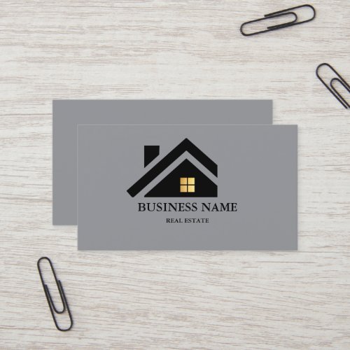 Modern Real Estate House Logo Black &amp; Gold Business Card