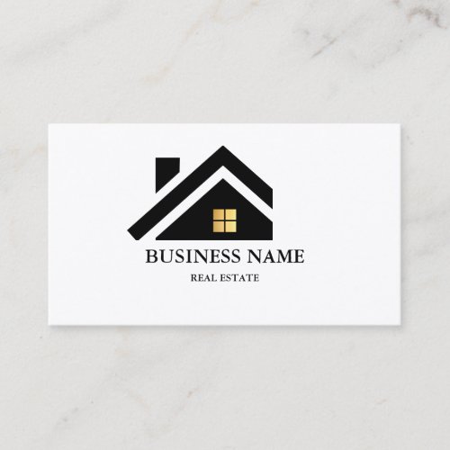 Modern Real Estate House Logo Black &amp; Gold Business Card