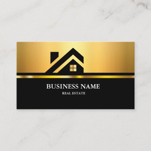 Modern Real Estate House Logo Black &amp; Gold Business Card
