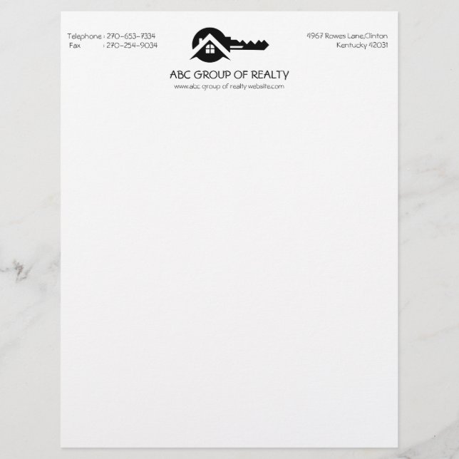 Modern Real Estate Key Logo Letterhead (Front)
