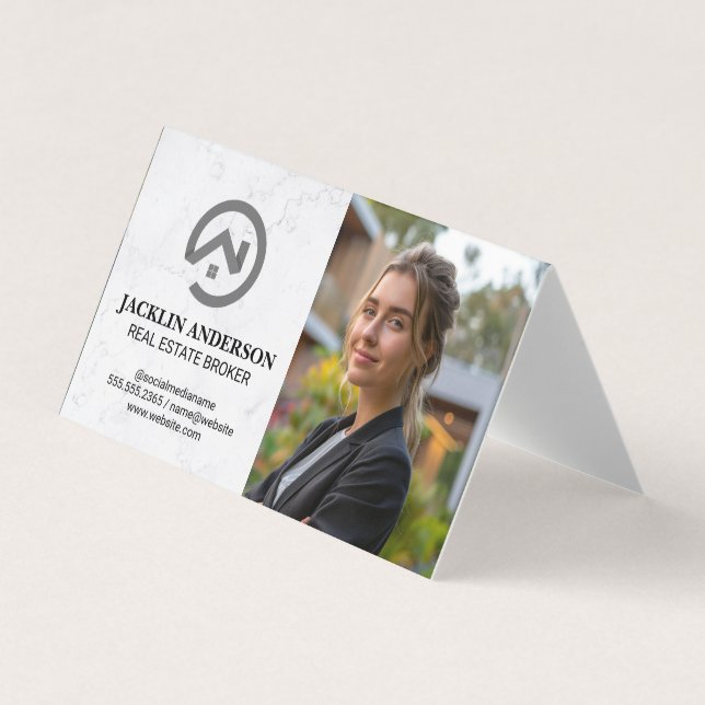 Modern Real Estate Logo | Business Woman Business Card (Front)