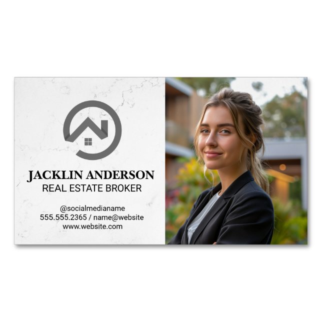 Modern Real Estate Logo | Business Woman Business Card Magnet (Front)