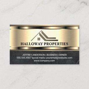 Modern Real Estate Logo Gold Metallic Business Card