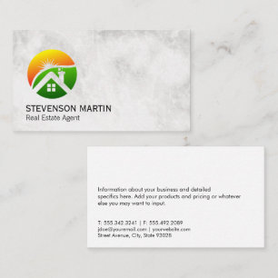 Modern Real Estate Logo   Marble Background Business Card