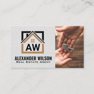 Modern Real Estate Logo Monogram Handing Keys Business Card
