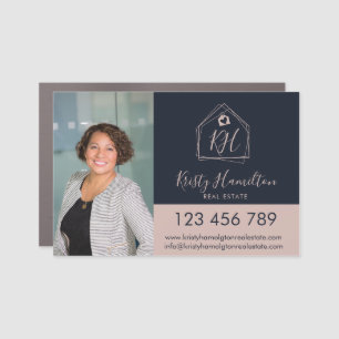 Modern Real Estate Navy Blush Pink Professional Car Magnet