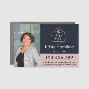 Modern Real Estate Navy Blush Pink Professional Car Magnet