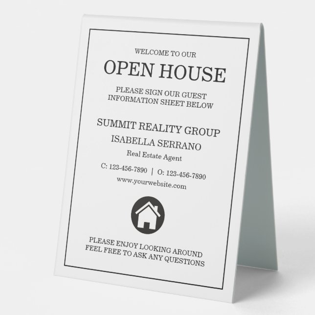 Modern Real Estate Open House Table Tent Sign (Front)