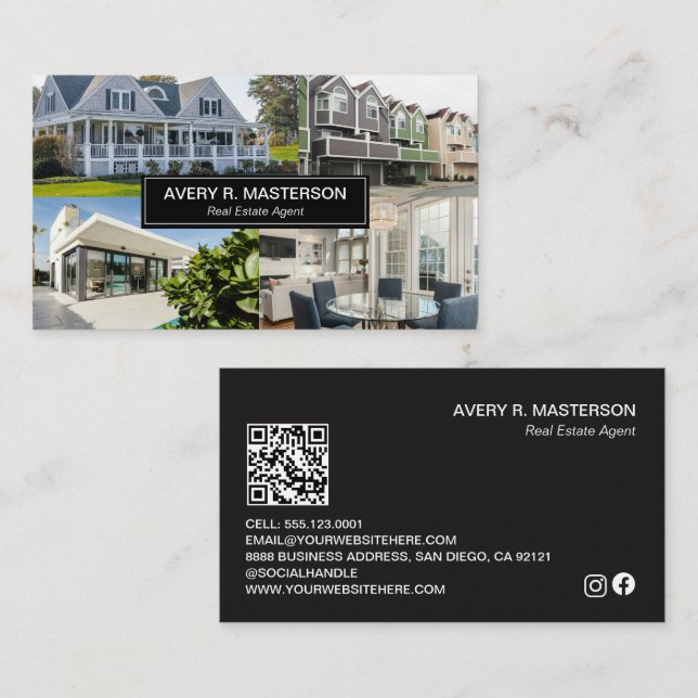 Modern Real Estate Photos QR Code Customizable Business Card (Front/Back)