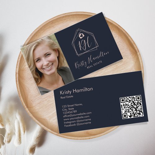 Modern Real Estate Professional Realtor Navy Blush Business Card