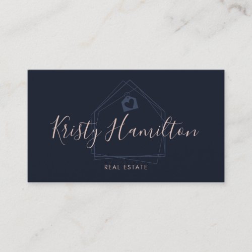 Modern Real Estate Professional Realtor Navy Blush Business Card