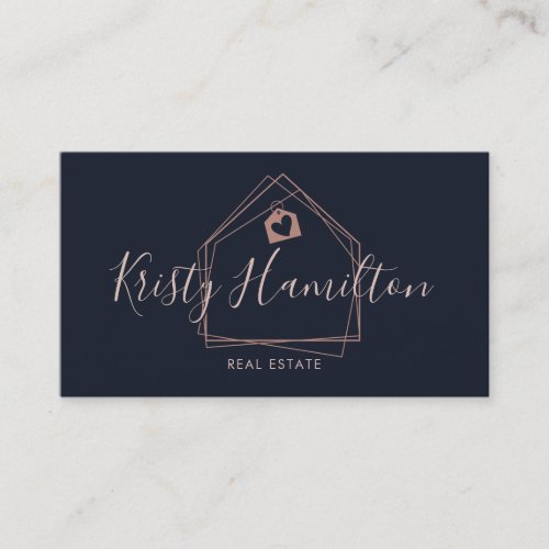 Modern Real Estate Professional Realtor Navy Blush Business Card