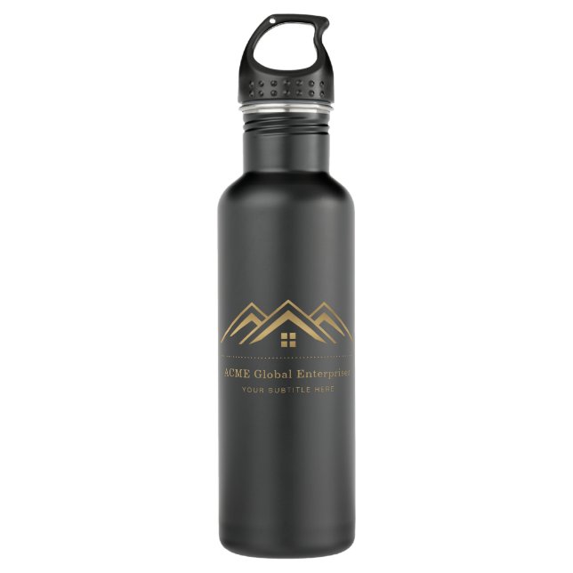 Modern Real Estate Promotional Realtor Logo Stainless Steel Water Bottle (Front)