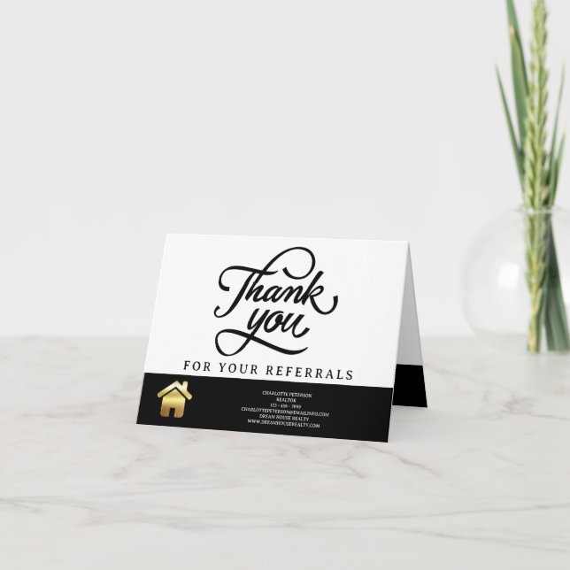 Modern Real Estate Realtor Referral  Thank You Card (Front)