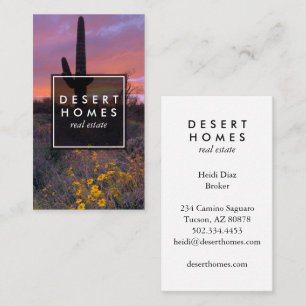 Modern Real Estate Saguaro Sunset Desert Photo Business Card