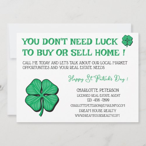 Modern Real Estate St Patricks Day Promotional  Card