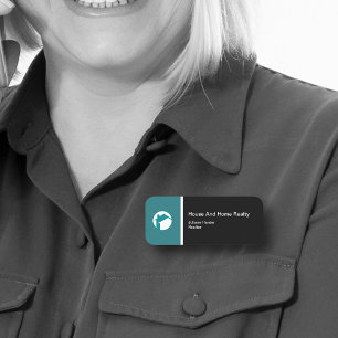 Modern Real Estate Teal White Black Name Badge