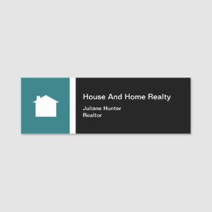 Modern Real Estate Teal White Black Name Tag
