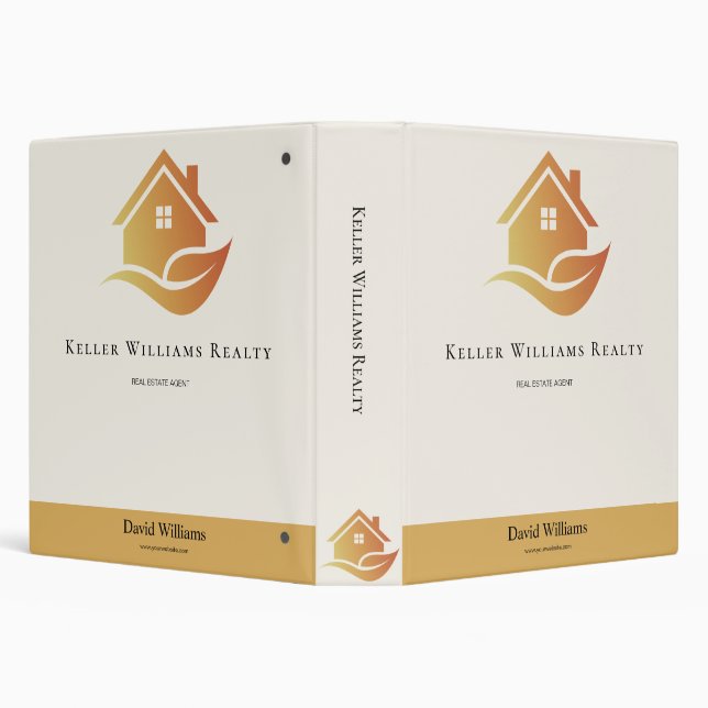 Modern Real Estate white and gold custom logo  3 Ring Binder (Background)