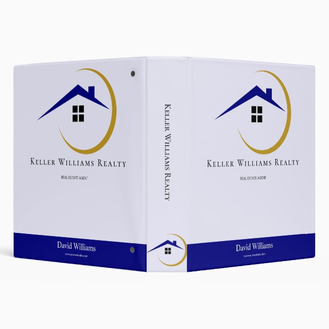 Modern Real Estate white and gold custom logo  3 Ring Binder (Background)