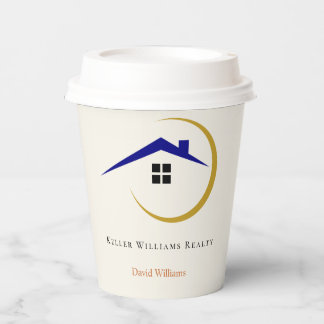 Modern Real Estate white and gold custom logo  Paper Cups