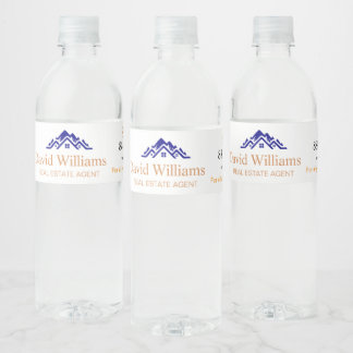 Modern Real Estate white and gold custom logo Water Bottle Label