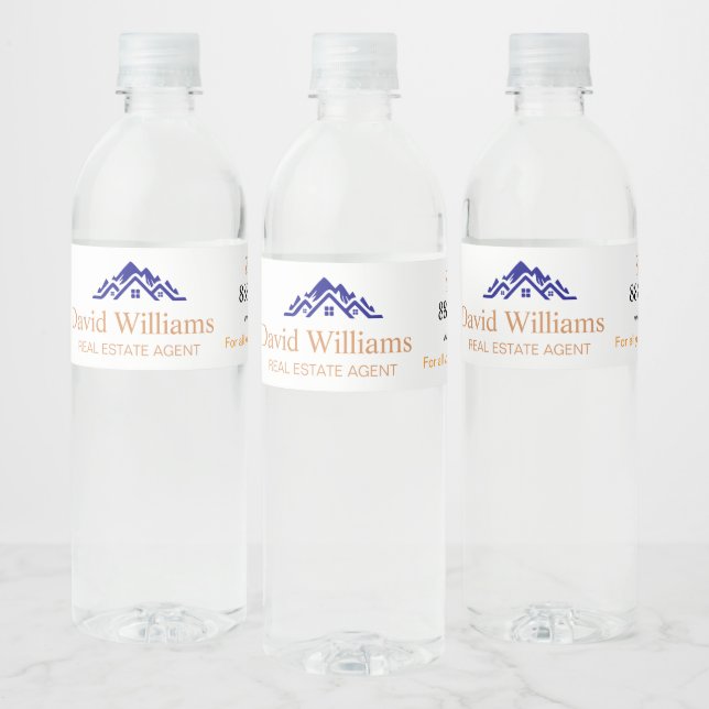 Modern Real Estate white and gold custom logo  Water Bottle Label (Bottles)