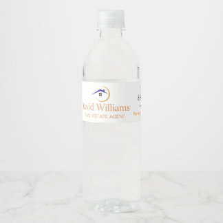 Modern Real Estate white and gold custom logo Water Bottle Label