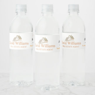Modern Real Estate white and gold custom logo Water Bottle Label