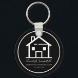 Modern Real Estate White Black Custom House Keychain<br><div class="desc">Modern and minimalist realtor keychain you can easily customize with your name,  company and phone number by using the "Personalize" button. A perfect gift for a client,  a house buyer,  or a realtor featuring an outline of a house and script and modern typography.</div>