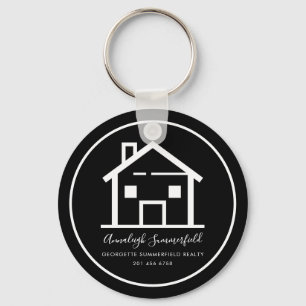 Modern Real Estate White Black Custom House Keychain