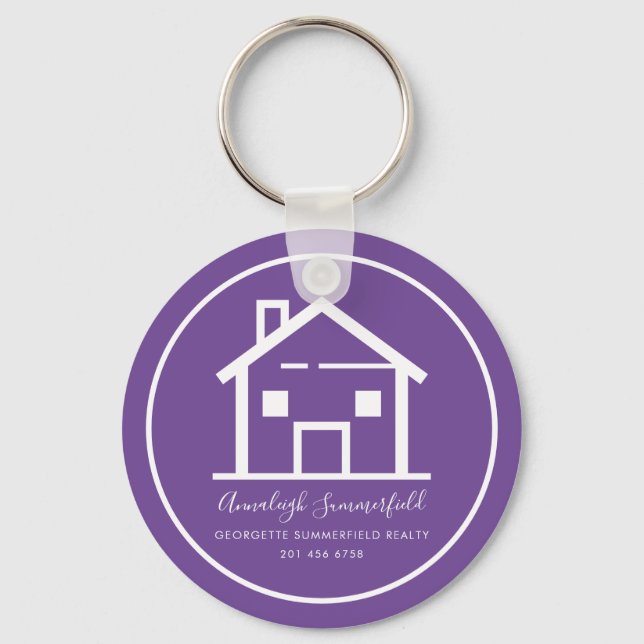 Modern Real Estate White Purple Custom House Keychain (Front)