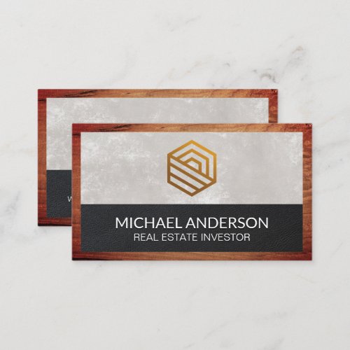 Modern Real Estate  Wood Leather Business Card