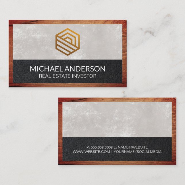 Modern Real Estate | Wood Leather Business Card (Front/Back)