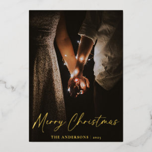 Modern Real Foil Script Merry Christmas Holiday Card