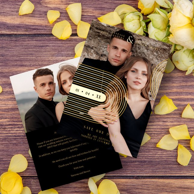 Modern Real Golden 2 Photos Trendy Geometric Arch  Foil Invitation (Creator Uploaded)
