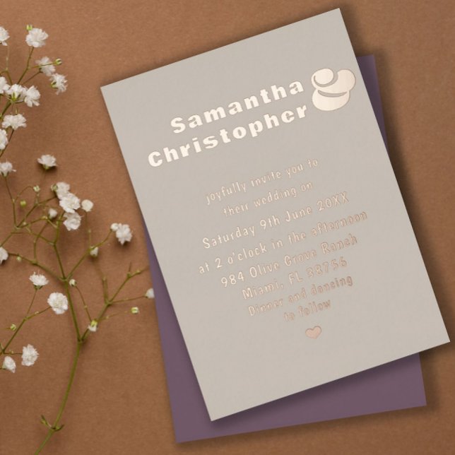 Modern Real Rose Gold Beige & Dusty Rose Wedding Foil Invitation (Creator Uploaded)