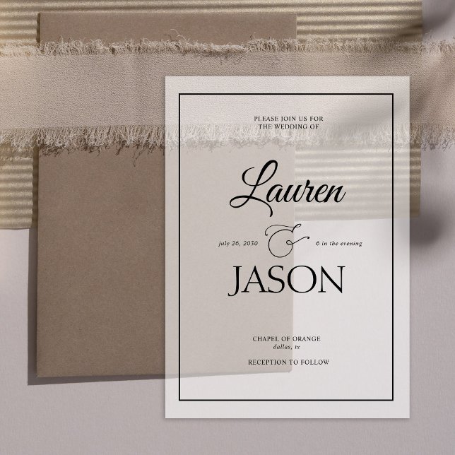 Modern Real Vellum Overlay Names Calligraphy Black Vellum Invitations (Creator Uploaded)
