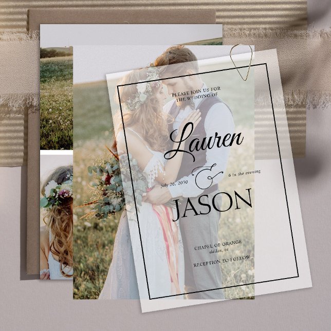 Modern Real Vellum Overlay Simple 4 Photo Wedding Invitation (Creator Uploaded)