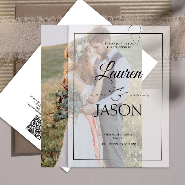 Modern Real Vellum Overlay Simple QR Code Wedding Invitation (Creator Uploaded)