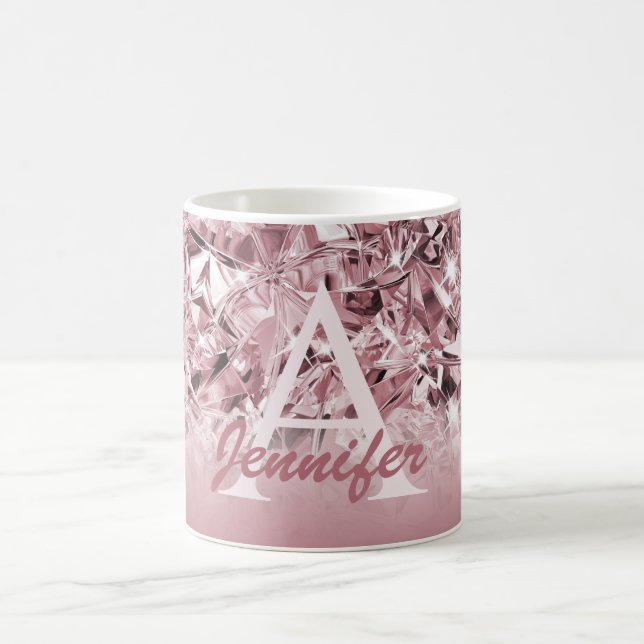 Modern Realistic Pink Diamond Elegant Monogram Coffee Mug (Center)