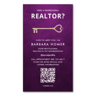 Modern Realtor Appointment Online QR Purple Business Card Magnet