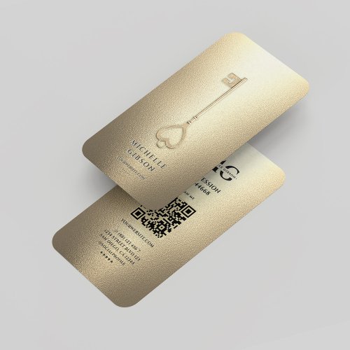 Modern Realtor Black Gold Key Elegant Monogram Business Card