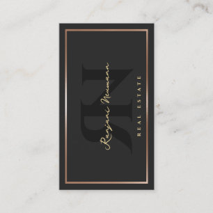 Modern Realtor Black Rose Gold Frame Border Business Card