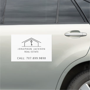 Modern Realtor Home Logo Gray Faux Linen Car Magnet