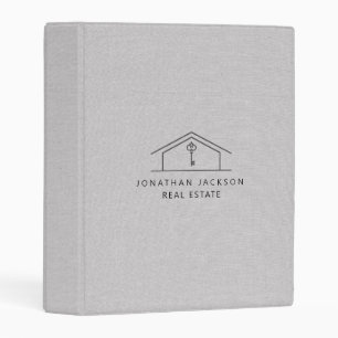 Modern Realtor Home Logo Gray Faux Linen Mini Binder