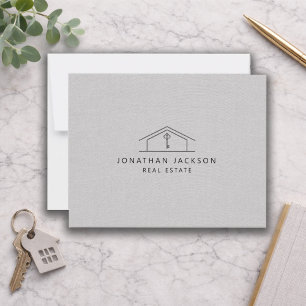 Modern Realtor Home Logo Gray Faux Linen Note Card