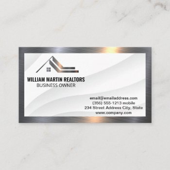 Modern Realtor Metal Logo | Metallic Border Business Card by lovely_businesscards at Zazzle