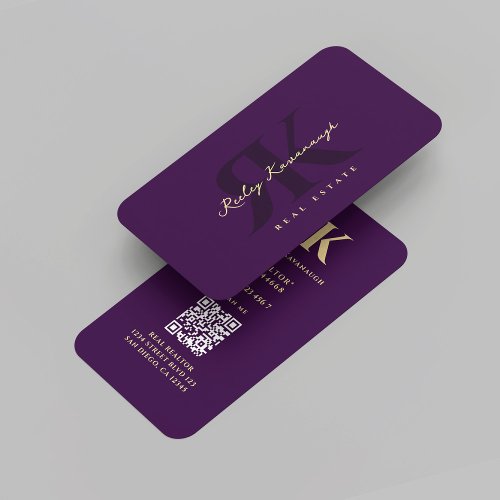 Modern Realtor Monogram R K Dark Purple Business Card
