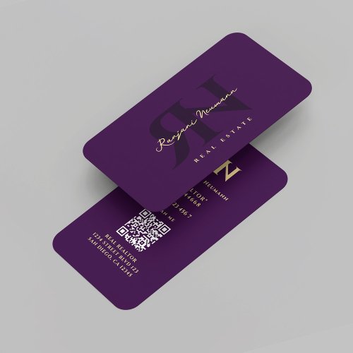 Modern Realtor Monogram R N Dark Purple Business Card